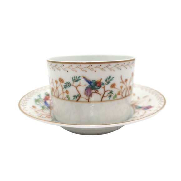 Tiffany & Co. Audubon Pattern Limoges France Flat Tea Cup & Saucer Gold Rim Hand - Picture 3 of 16